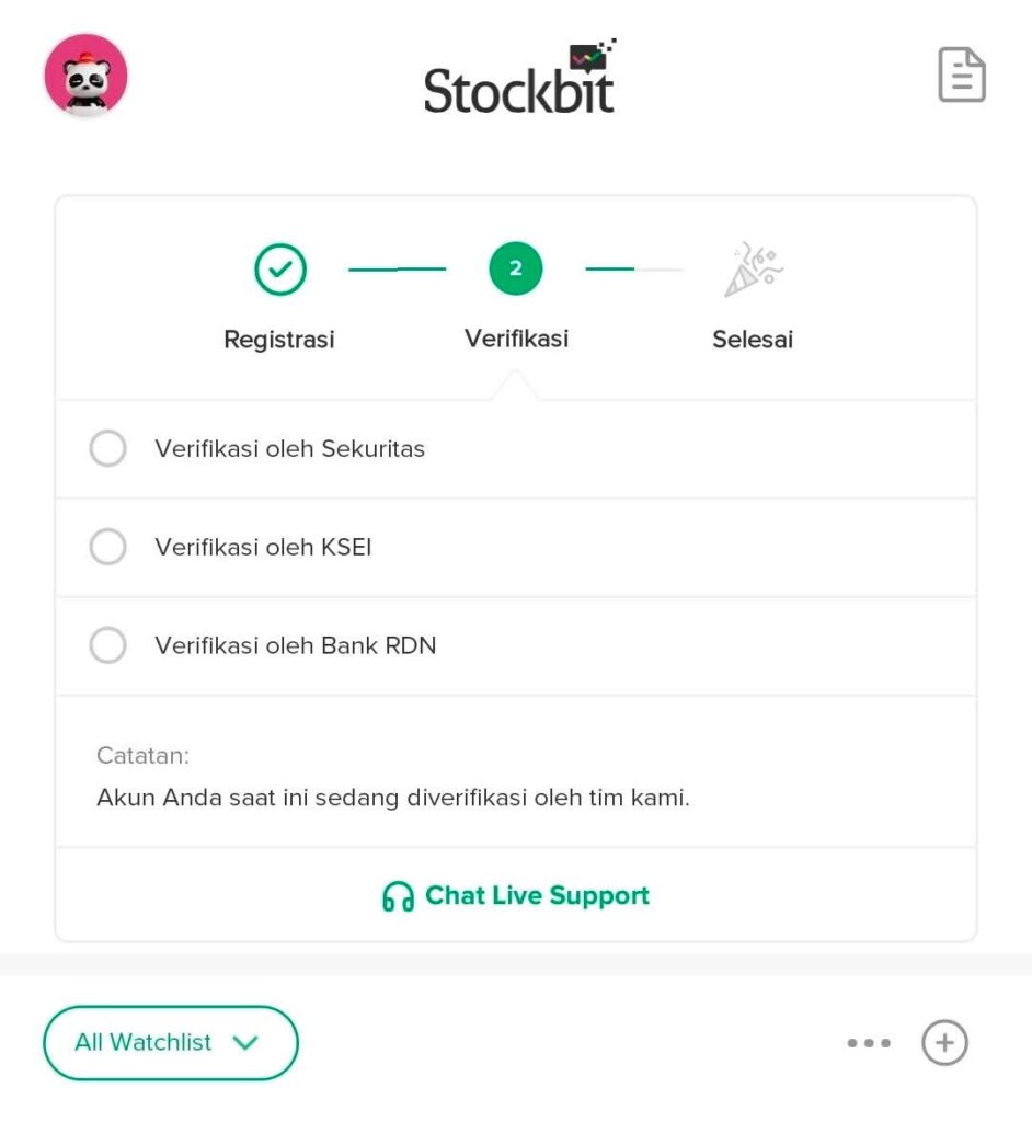 Proses verifikasi akun stockbit